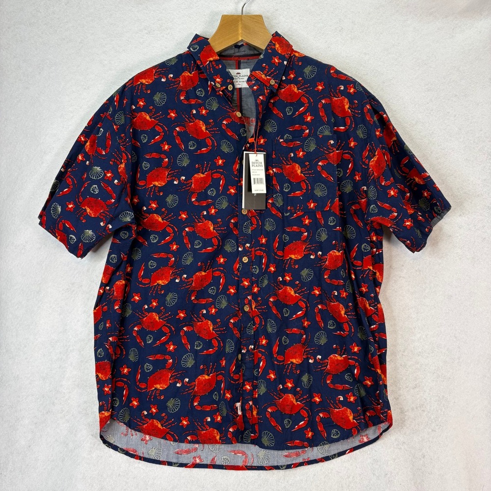 NWT Ditch Plains‎ Navy Crab Shell Print Button Down Shirt Mens 2X Nautical Cape